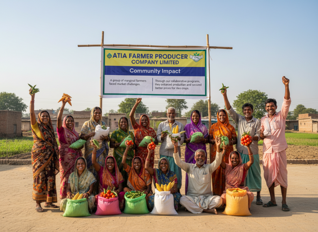 firefly gemini flash in frunt of atia farmer producer company limited banner , with happy farmers face com 562734
